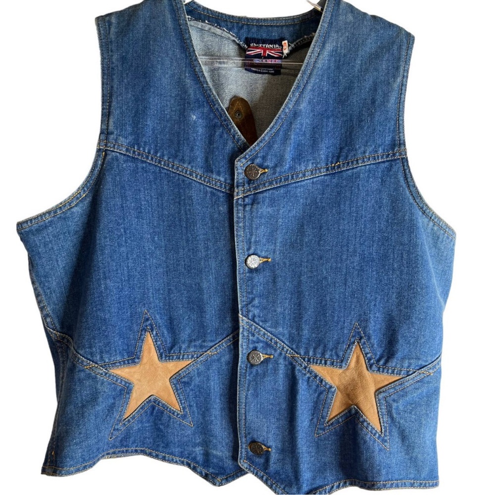 Vintage Denim Vest with Star Accents
